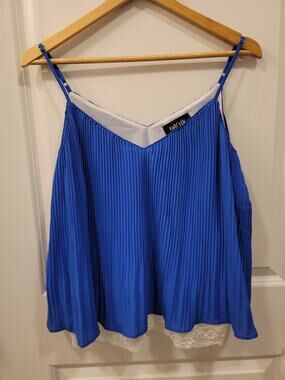 Fab'rik Royal Blue Pleated Cleo Tank Cami Top With Lace Detail